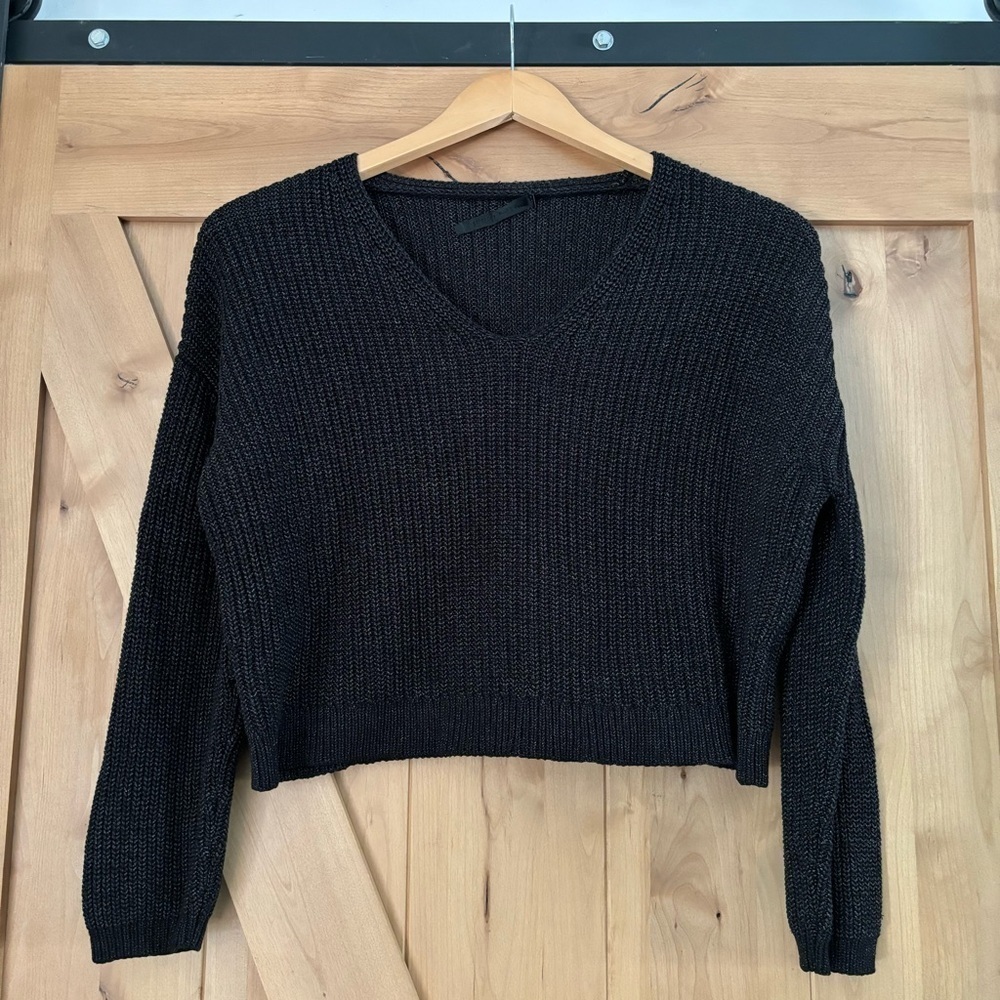 JENNI KAYNE Cropped V-Neck Sweater Size Medium Organic Cotton Blend